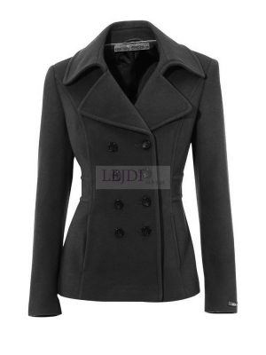 Krótki elegancki wełniany płaszcz, czarny