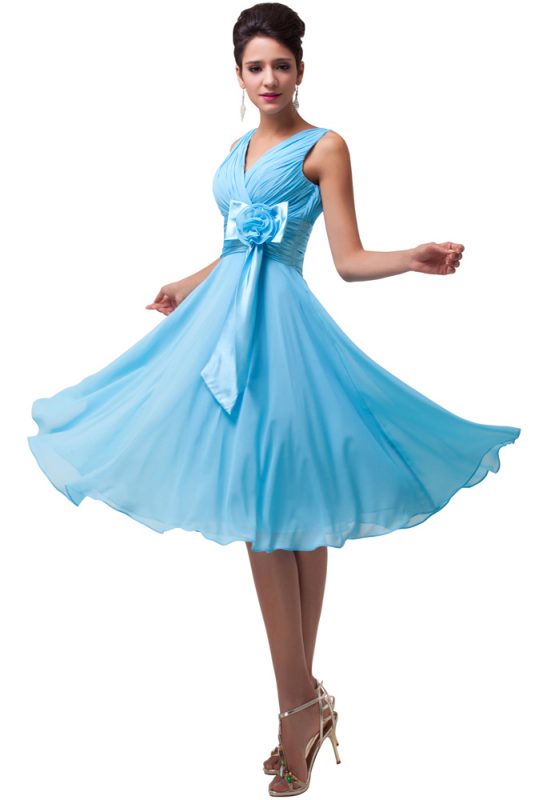 Szyfonowa sukienka wieczorowa plus size, niebieska