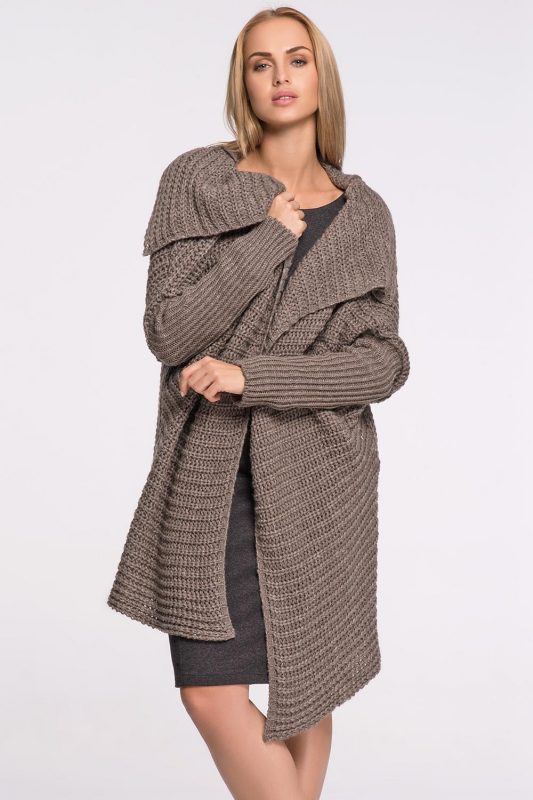 Stylowy sweter - narzutka, brązowy