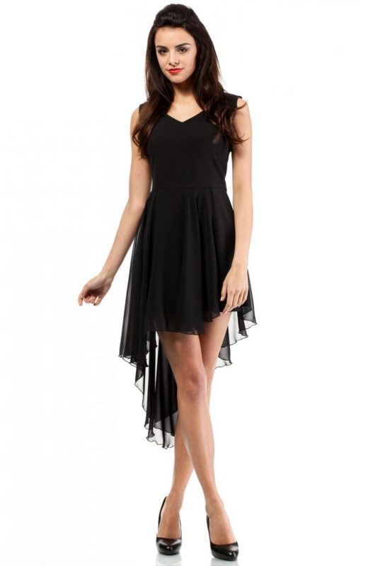 Letnia asymetryczna sukienka z szyfonu czarna