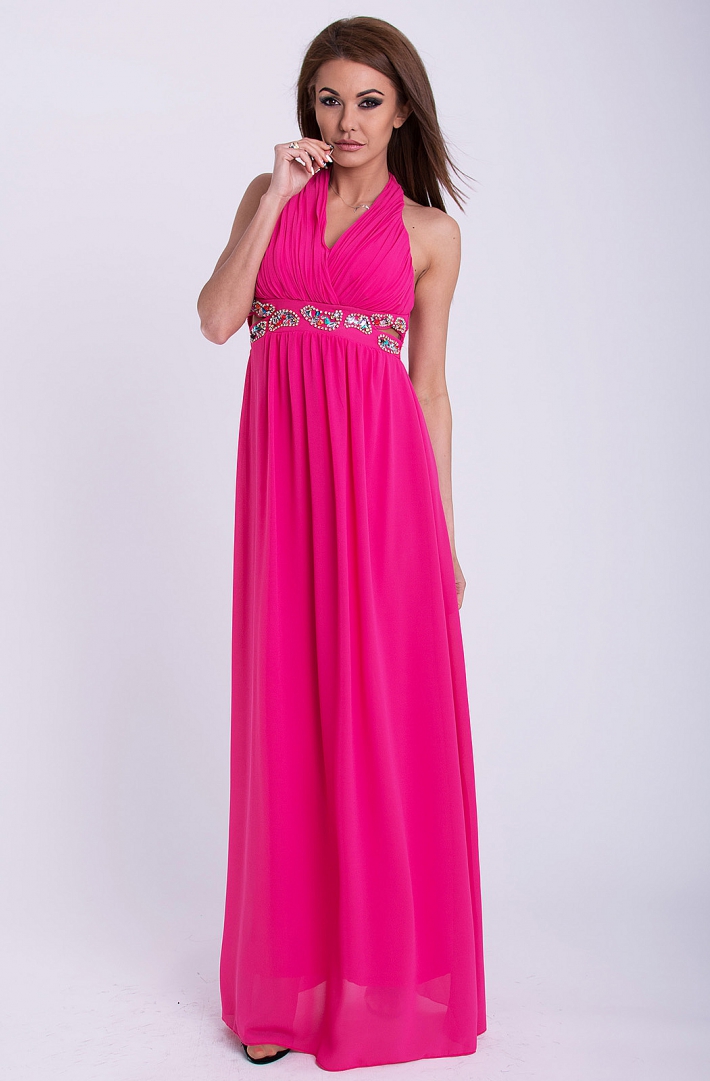 Wieczorowa sukienka maxi z szyfonu różowa
