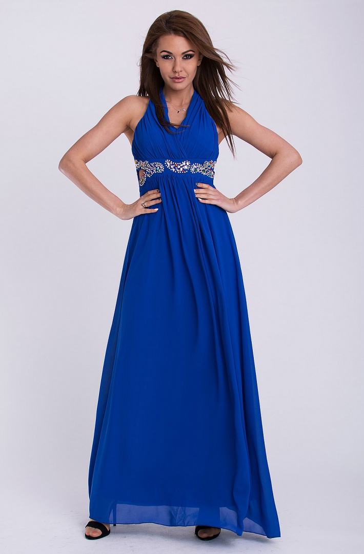 Wieczorowa sukienka maxi z szyfonu niebieska