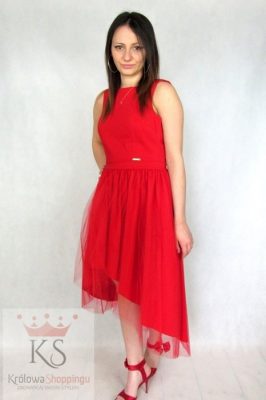 Asymetryczna sukienka z tiulem czerwona