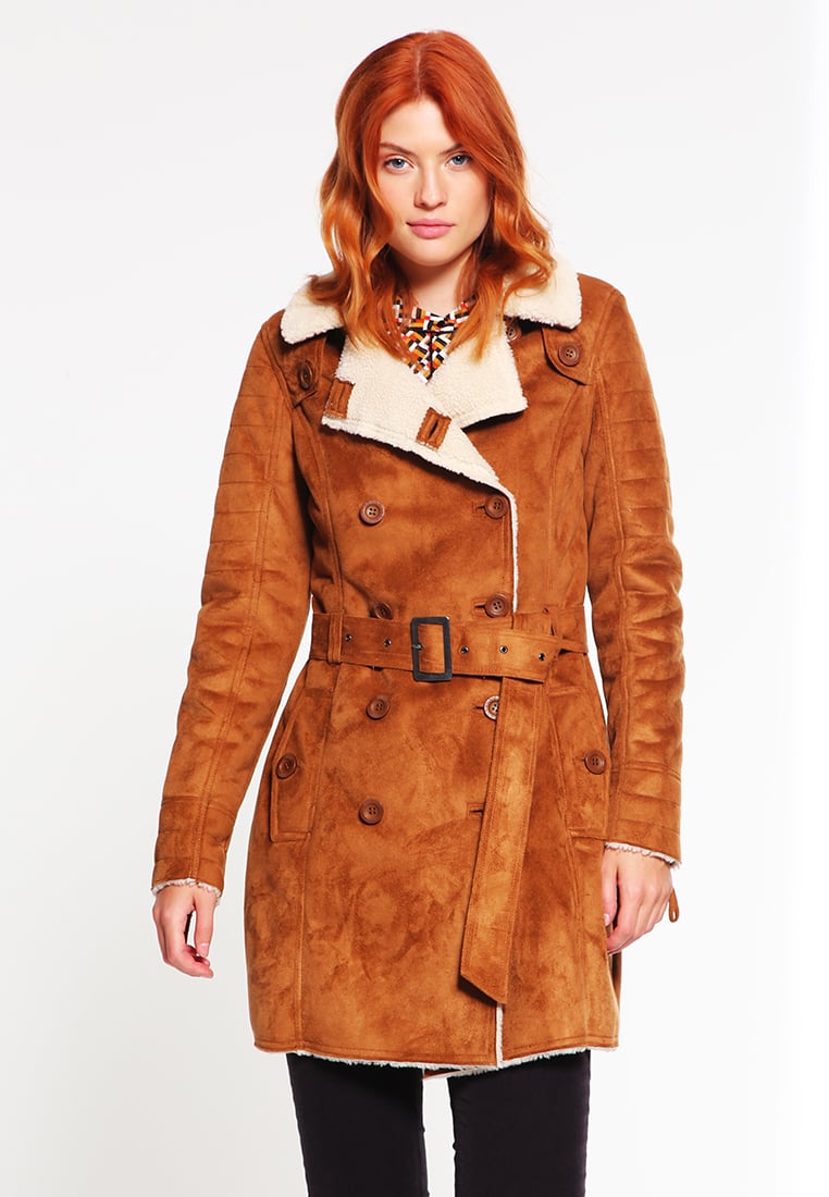 Ciepły zimowy płaszcz prochowiec damski brązowy
