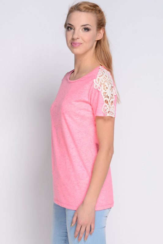 AVARO Modna różowa bluzka z haftem neonowa