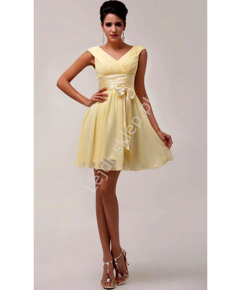 Szyfonowa żółta sukienka z kokardą