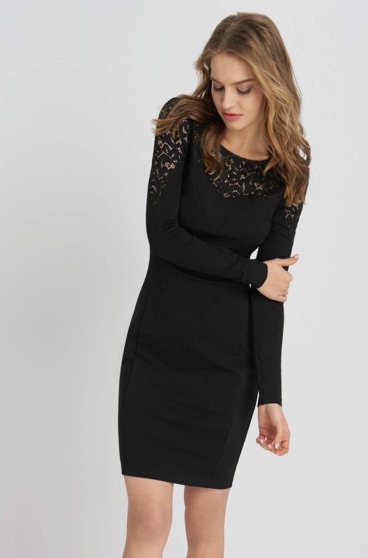 Czarna ołówkowa sukienka z koronką