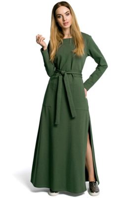 Dzianinowa sukienka maxi z rozcięciem zielona