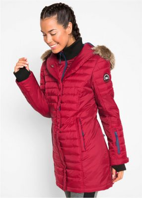 Długa ciepła kurtka outdoorowa pikowana czerwona