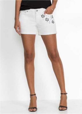 Jeansowe szorty damskie w kwiaty białe