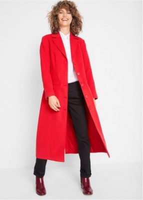 Długi płaszcz damski jesienny czerwony