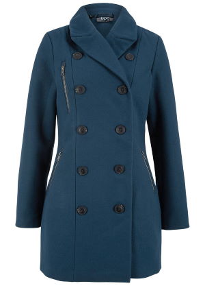 Ciepły płaszcz trencz na zimę niebieski
