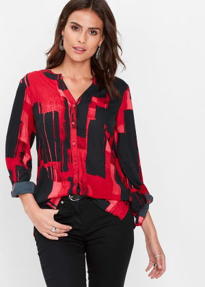 Elegancka bluzka koszulowa we wzory czerwona