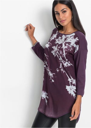 Długa bluzka tunika we wzory fioletowa