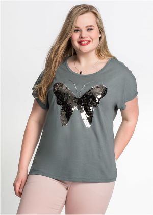 Bluzka Shirt z cekinami motyl szara