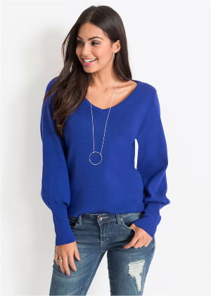 Sweter z balonowymi rękawami niebieski