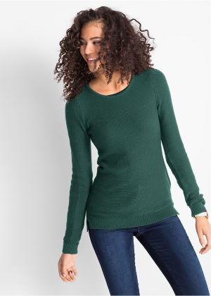 Sweter z rozcięciami po bokach zielony