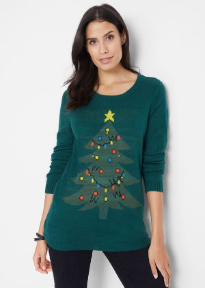 Sweter świąteczny z bożonarodzeniowym motywem choinka zielony