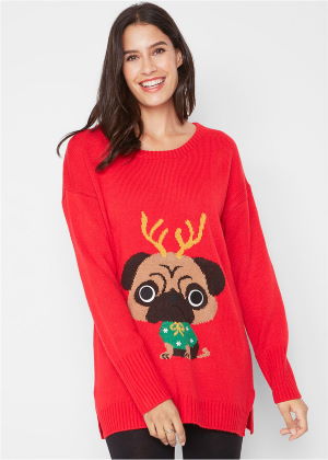 Sweter świąteczny z bożonarodzeniowym motywem czerwony
