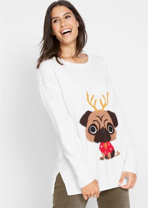 Sweter świąteczny z bożonarodzeniowym motywem biały