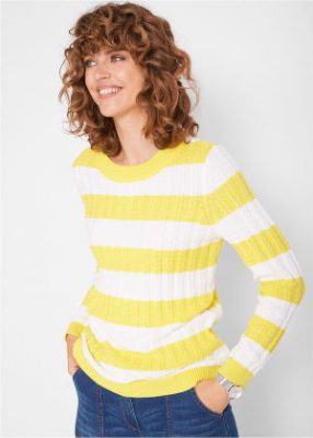 Sweter w pasy żółty biały